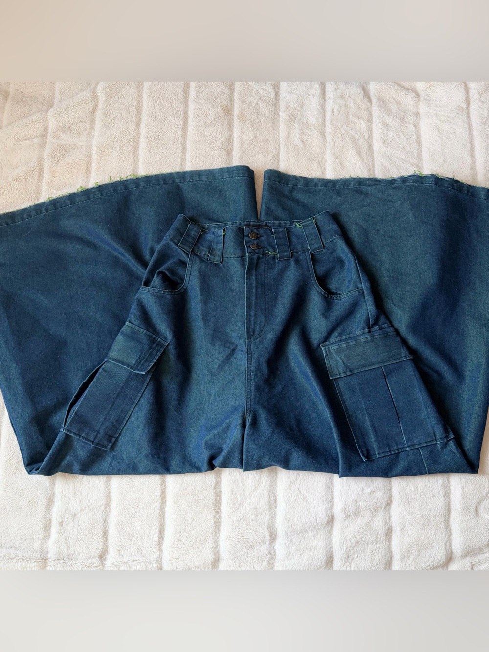 Vintage 90s Auraze for Beau Baker EXTRA Wide Leg Jeans Green Blue Size XS